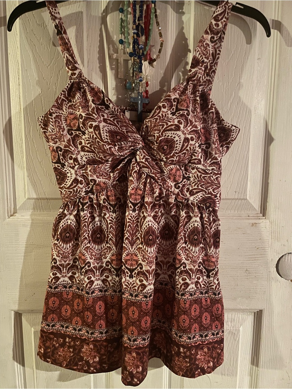Brown Paisley Knot-Front Women's Camisole Tank